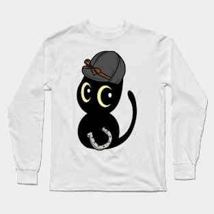 Funny black cat is ready to ride a horse Long Sleeve T-Shirt